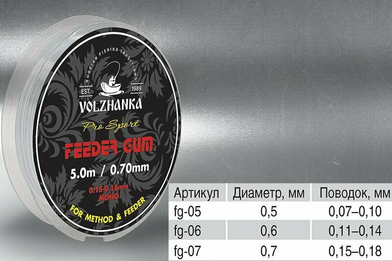ფიდერის რეზინი „Feeder Gum“, 0.5 მმ / 5 მ, ფერი: გამჭვირვალე