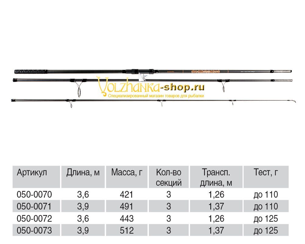 Volzhanka Karp Master კარპის ჯოხი, 3.6 მ (3 სექცია), 3.5lb, ტესტი 125 გ-მდე
