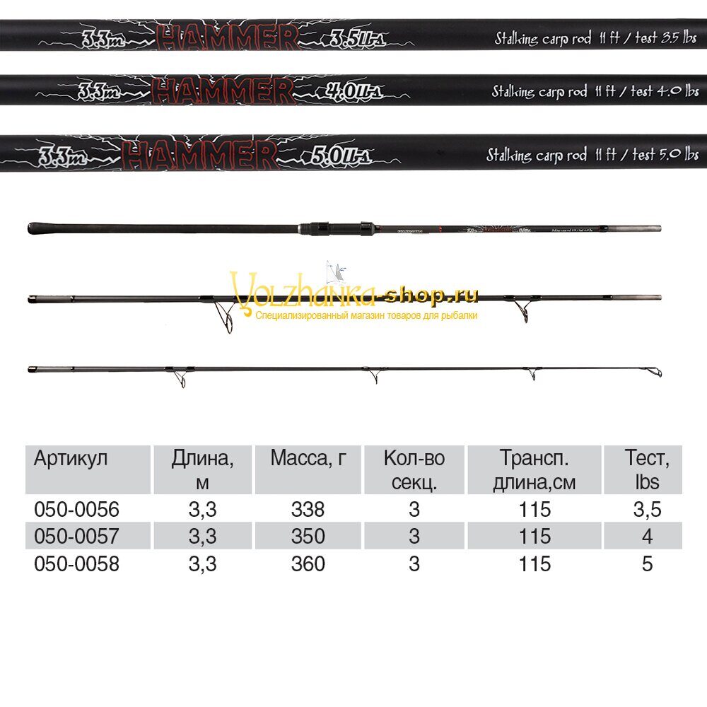 კარპის ჯოხი Volzhanka Hammer, 3.3 მ, ტესტი 4Lbs (3 სექცია)