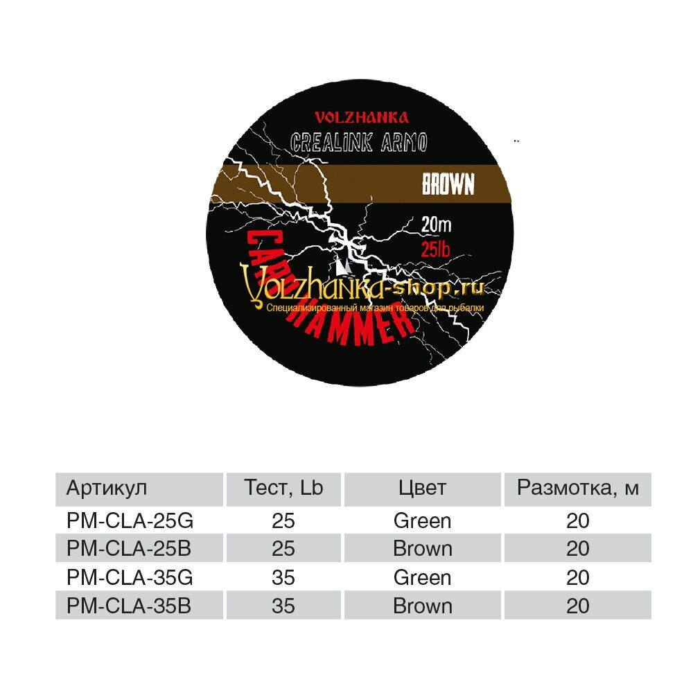 Volzhanka გარსიანი სადავის მასალა CreaLink Armo 25LB, 20 მ, ფერი: Brown