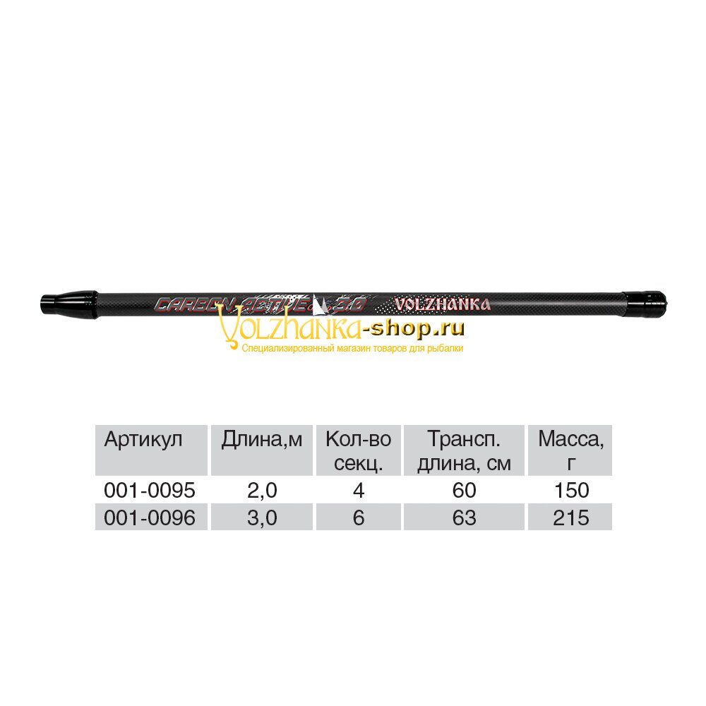 Volzhanka ამოსაყვანი ბადის ტარი Volzhanka Carbon Active Combo, 2.0 მ (4 სექცია)
